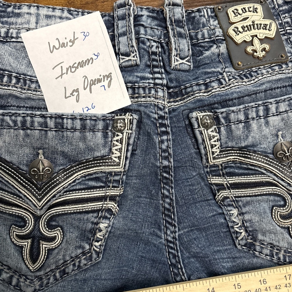 Rock Revival Eben Straight Leg Jeans Mens Size 30 Distressed Blue Acid Wash - Picture 14 of 14